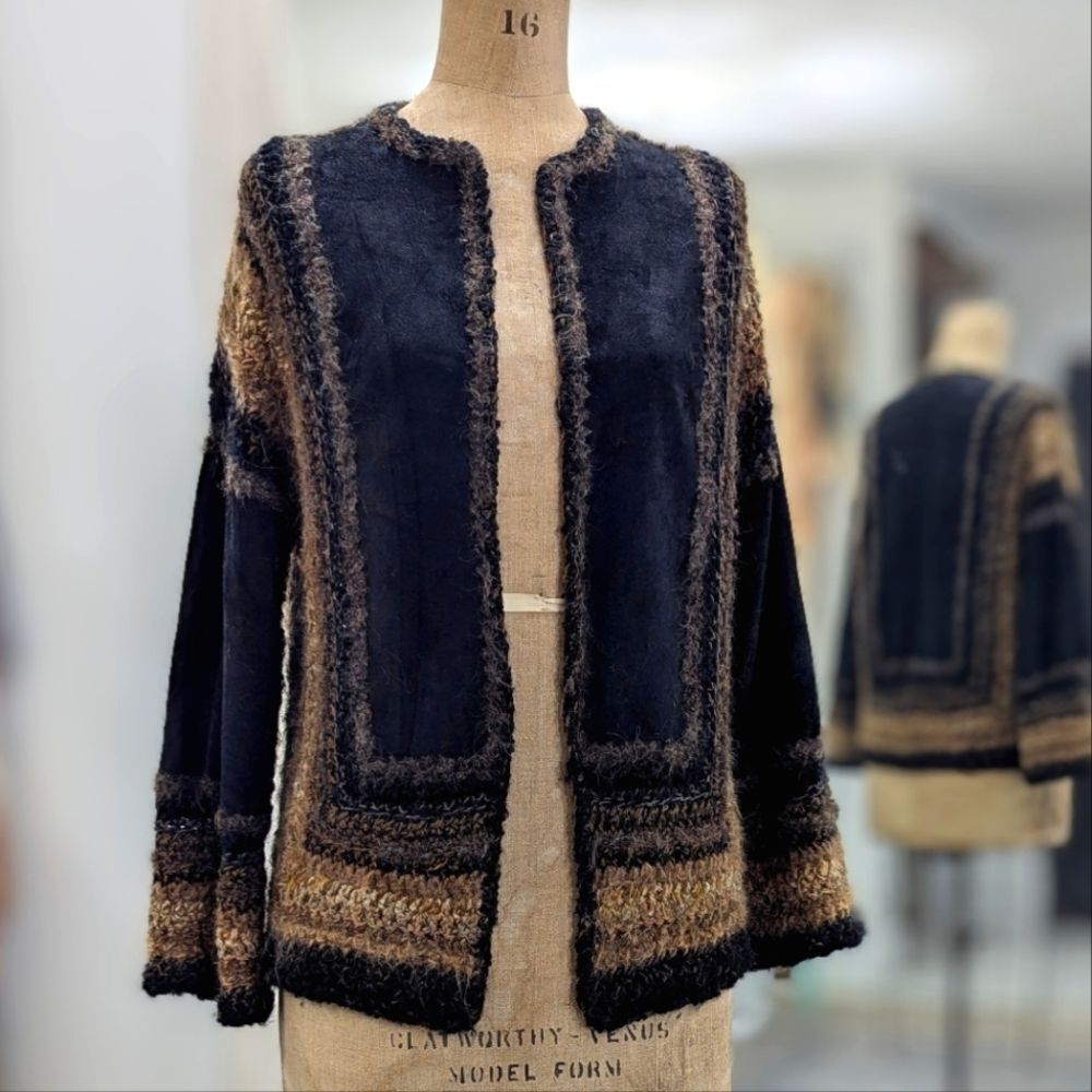 Vintage Leather Wool Cardigan